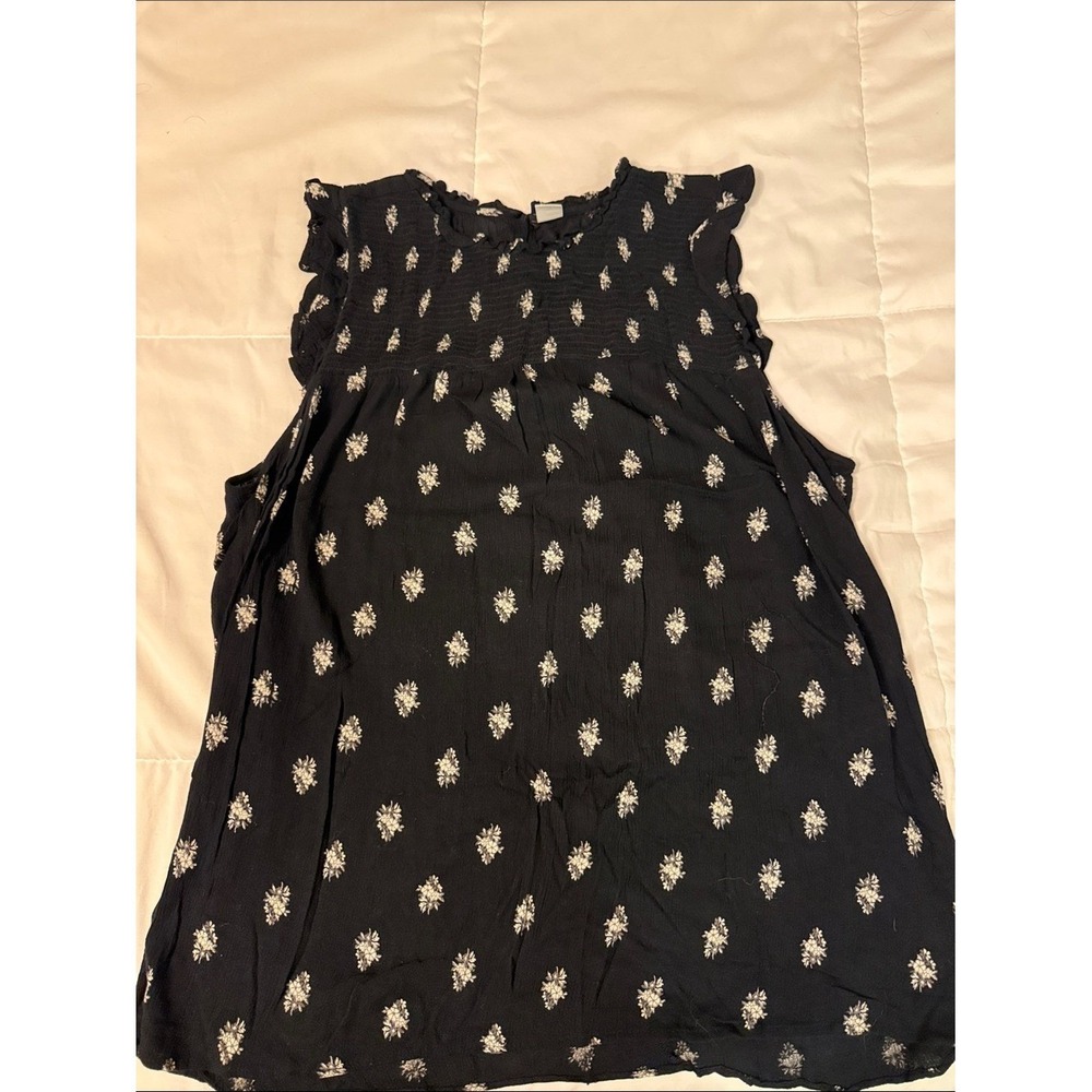 Old Navy Womens Black Floral Smocked Ruffle Sleeveless Blouse Large